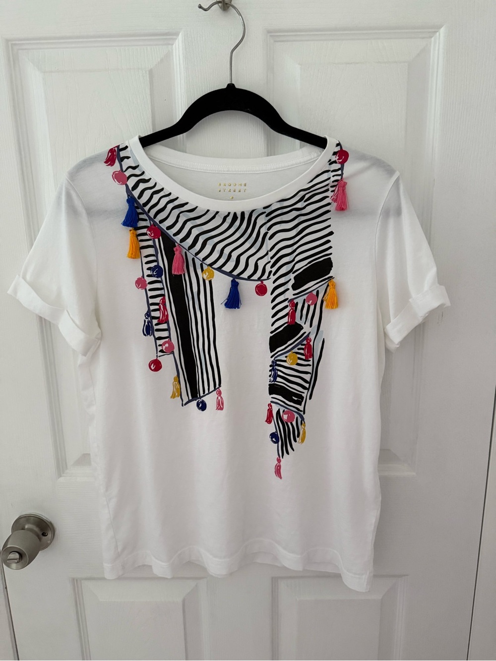 Kate Spade Broome Street White Tassel T-Shirt Size Medium